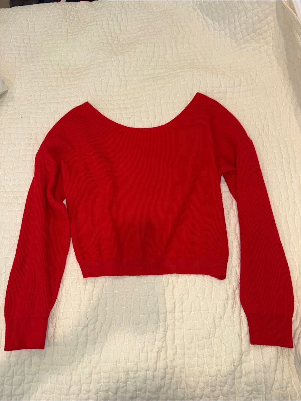 Women's Red Ribbed Scoop-Neck Criss-Cross Back Sweater